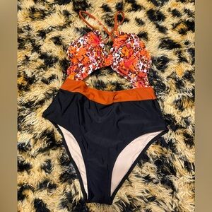 Cupshe Red and Orange One Piece Swimsuit with Plunging Neckline